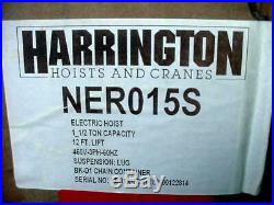 NEW Harrington 3000 Lb Electric Chain Hoist & Trolley Budgit CM Coffing NER015S