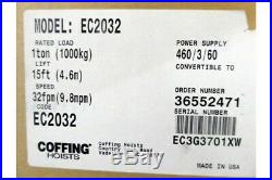 NEW IN BOX COFFING MODEL EC2032 1 ton electric chain hoist 230/460/3/60