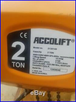 New Accolift 2 Ton Electric Chain Hoist With Motorized Trolley