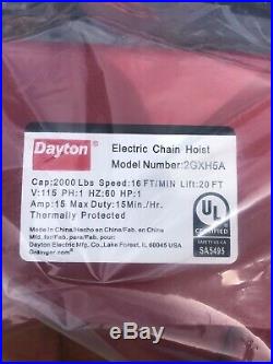 New Dayton 2gxh5a H3 Series 2000-lb Electric Chain Hoist 20-ft 115v 16-ft/min
