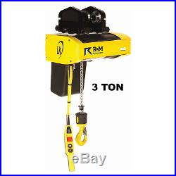 R&m Lk Electric Chain Hoist 3 Ton, 20 Ft Lift, 16/3 Fpm With Push Trolley