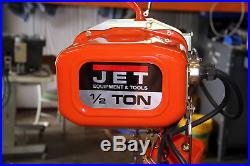 USED JET 1/2-Ton Capacity 15 ft. Lift Electric Chain Hoist 1-Phase 115 Volt