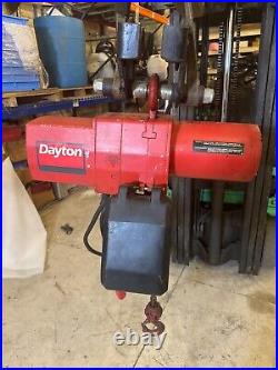 Used Dayton 3YB95 1 Ton 2000 Lbs Electric Chain Hoist 10 ft 460V 3Ph Trolley 2