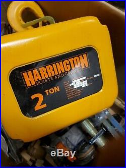 Used HARRINGTON 2 TON ELECTRIC CHAIN HOIST WITH TROLLEY missing remote