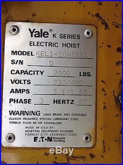 Used Yale KEL1-10415S1 1 Ton Electric Chain Hoist 230/460V 3PH