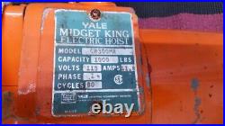 Yale Midget King 1/2 Ton Electric Chain Hoist Cr300ma 1000# Capacity 115v Tested