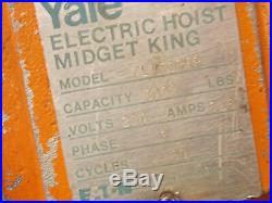 Yale Midget King Electric chain hoist 2000 lb. 1 ton 230 volt 3 ph. 11 feet lift